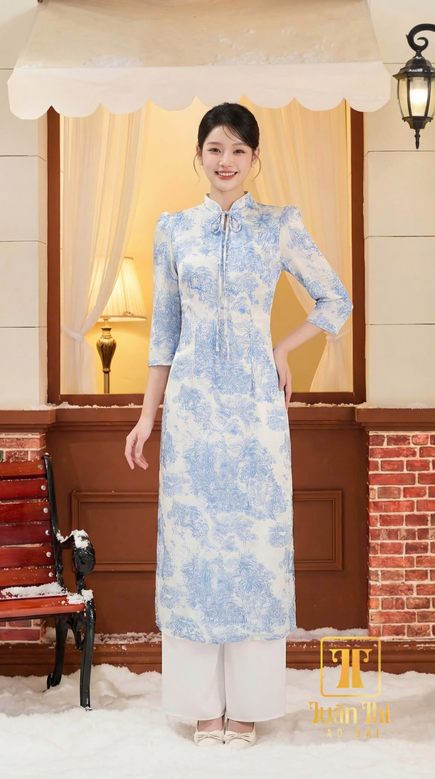 ADCT Tơ trắng 4 tà nơ cổ