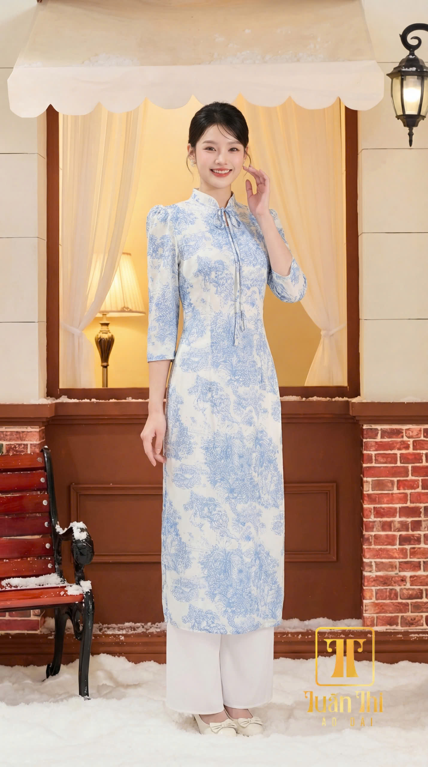 ADCT Tơ trắng 4 tà nơ cổ