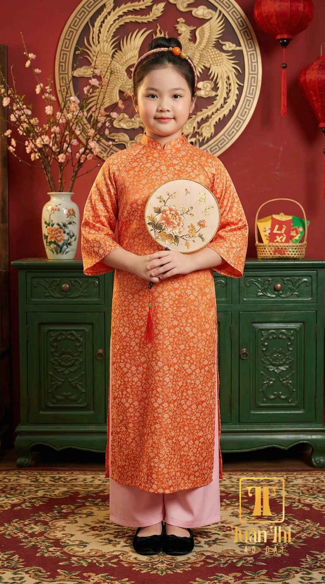 ADTE Lụa cam hoa nhí