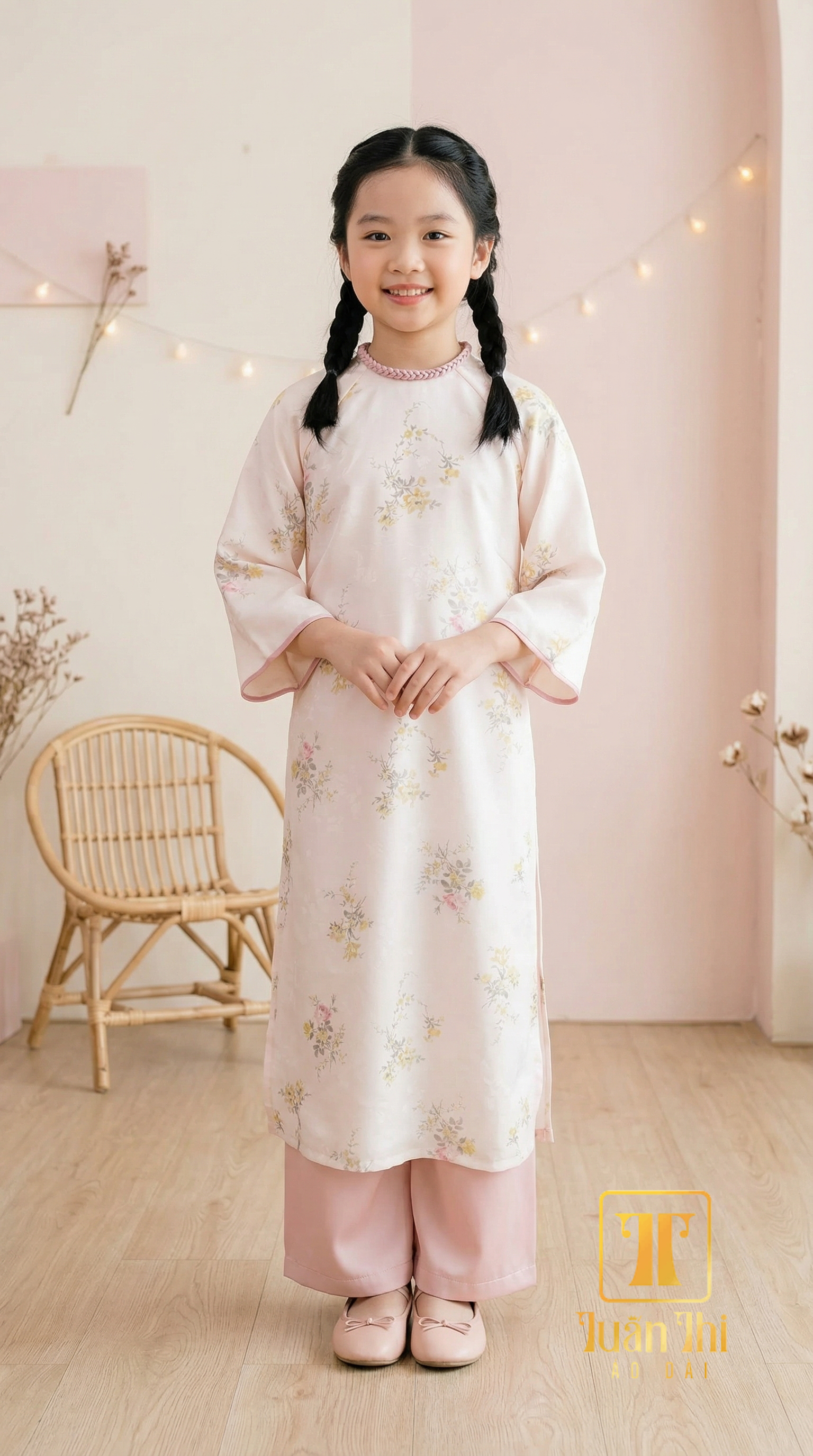 ADTE Tơ hoa 4 tà cổ nơ tít