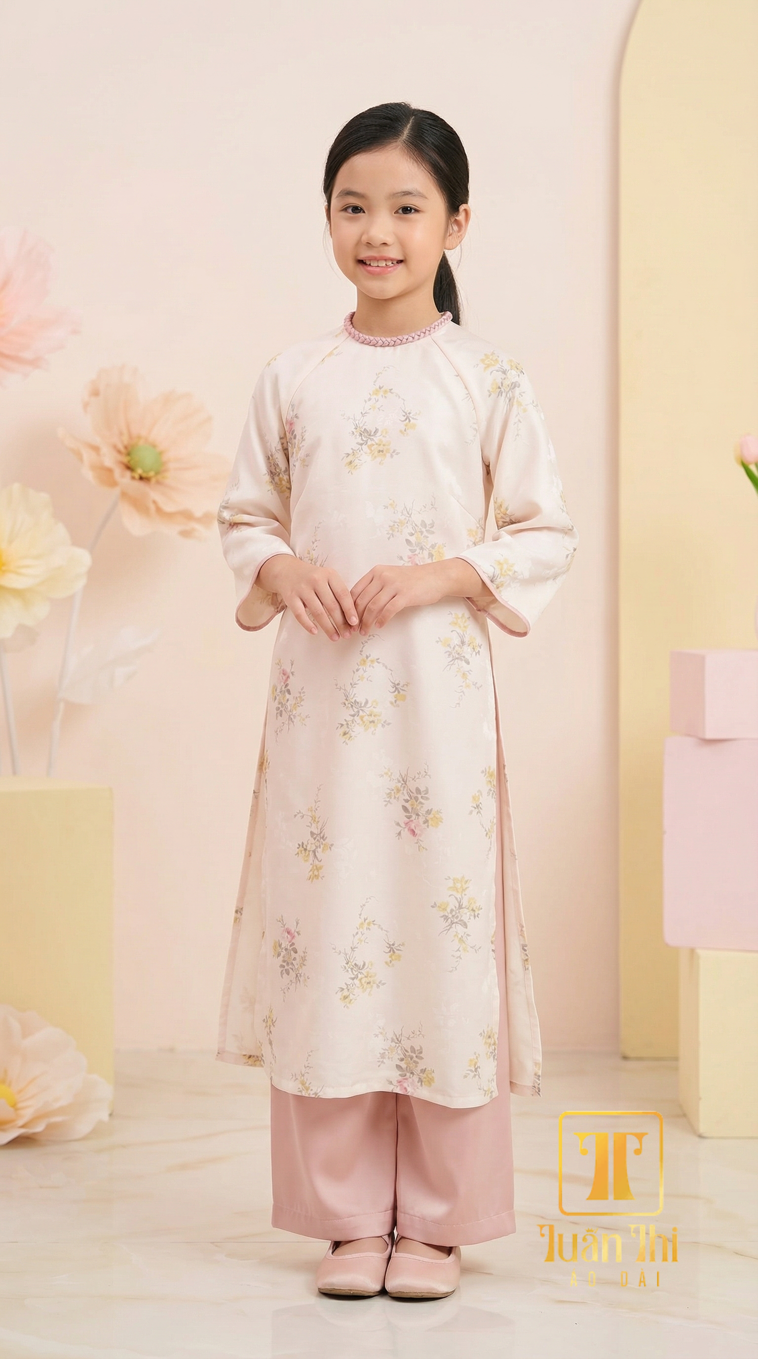 ADTE Tơ hoa 4 tà cổ nơ tít