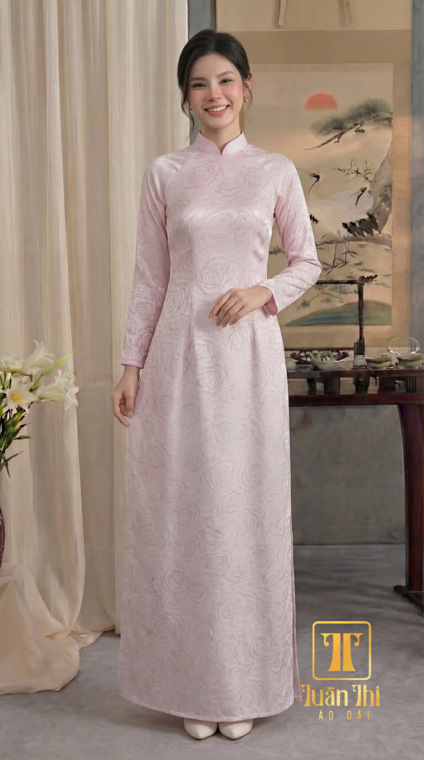 ADTT Lụa 5D hoa hồng nhạt