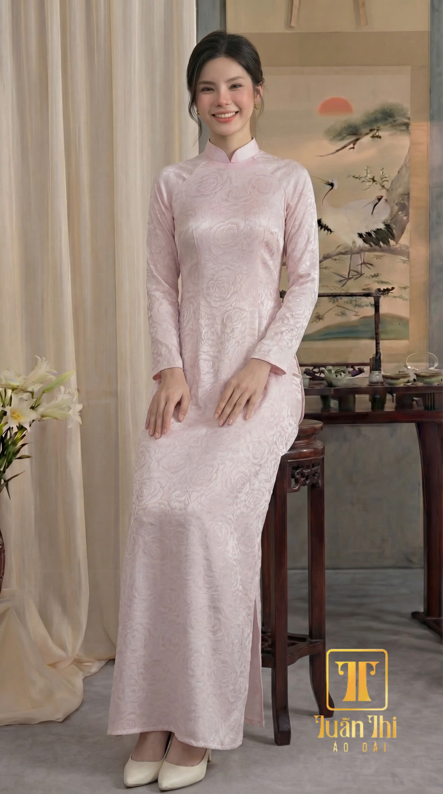 ADTT Lụa 5D hoa hồng nhạt