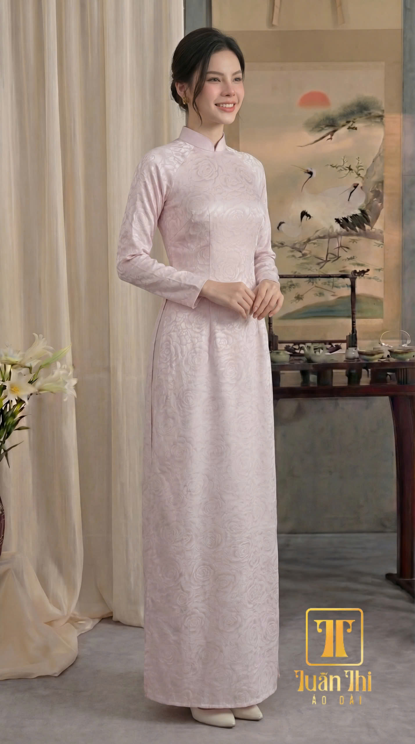 ADTT Lụa 5D hoa hồng nhạt
