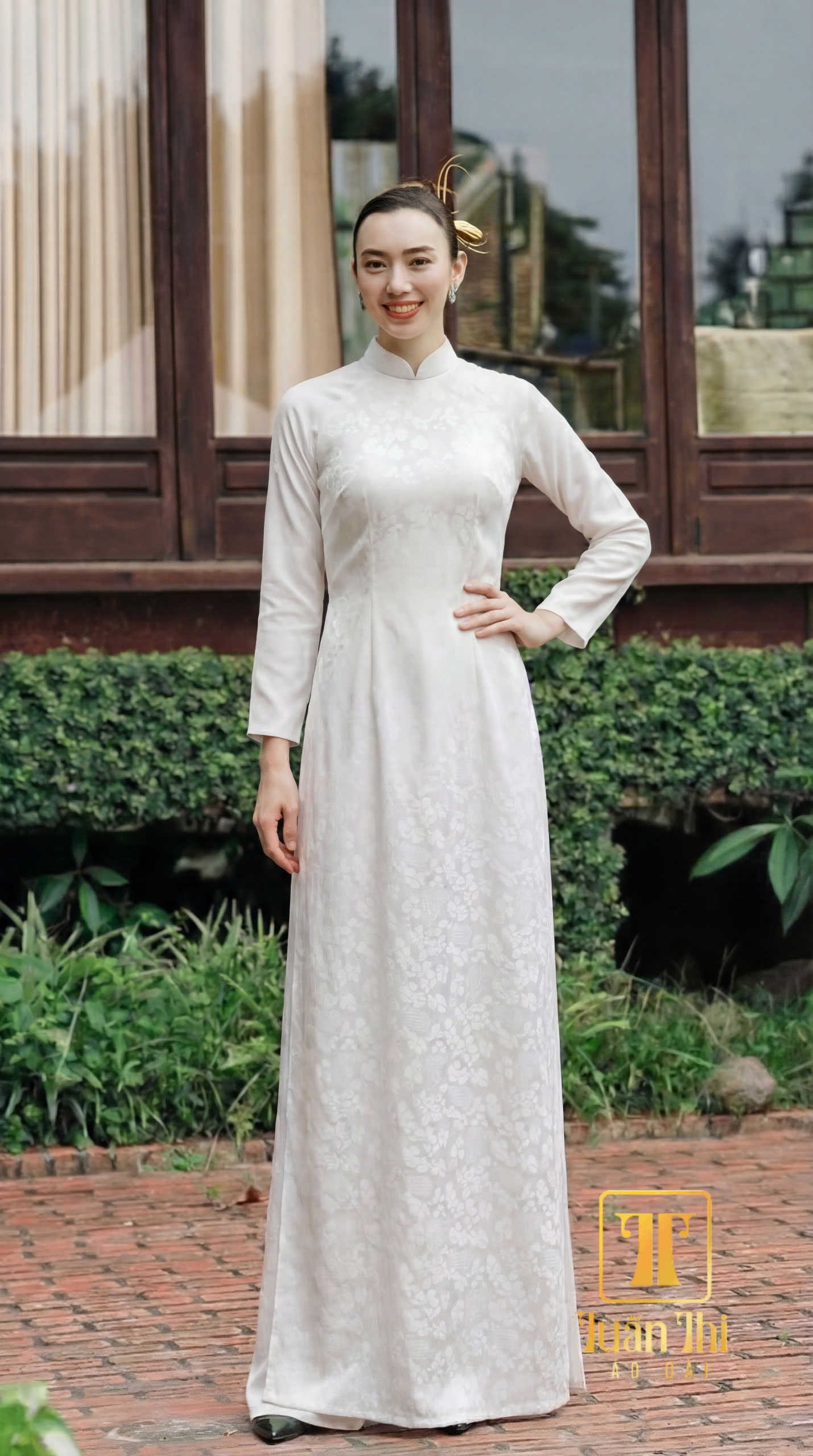 ADTT Lụa gấm trắng hoa nhí