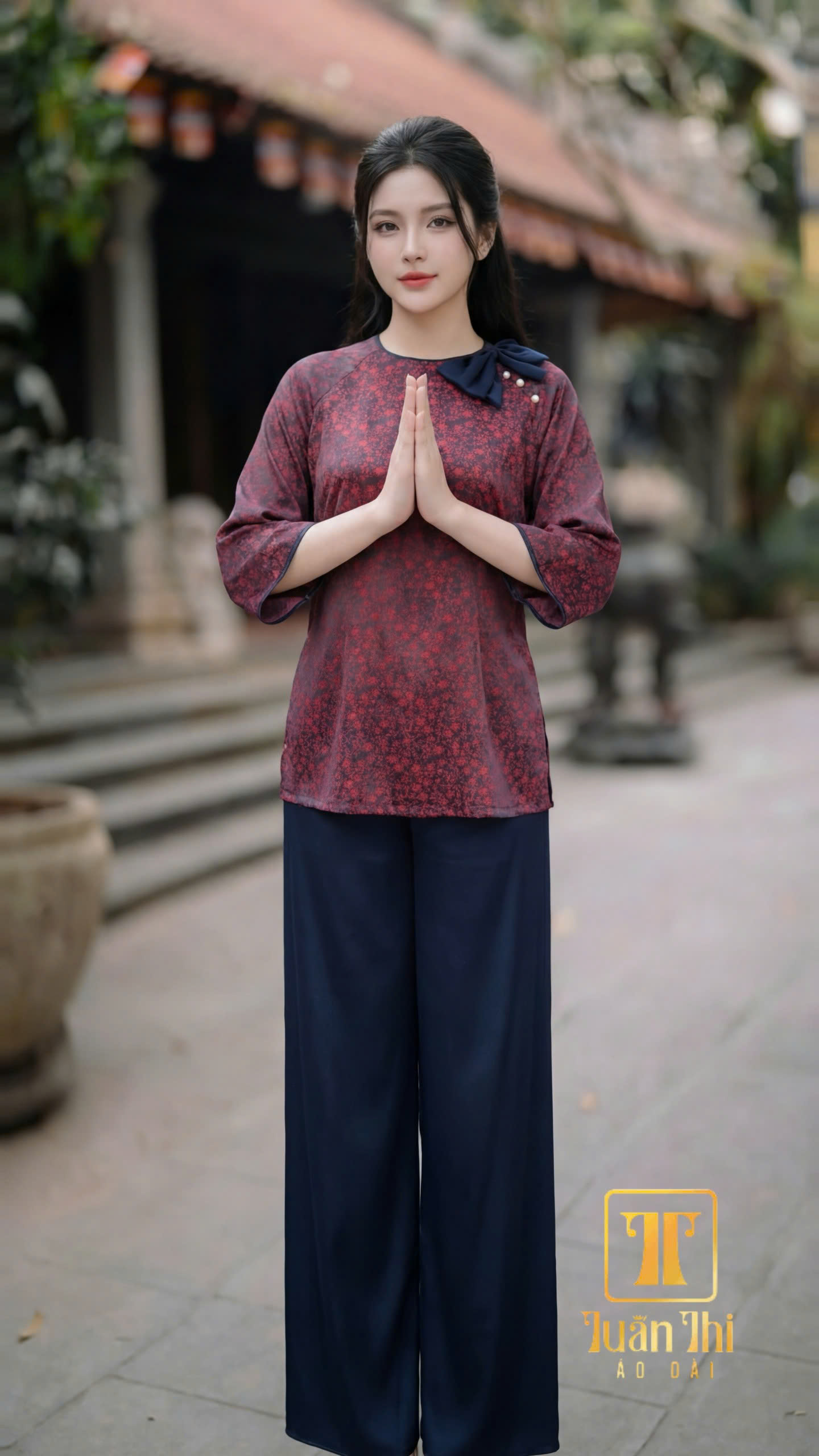 PP Đỏ đô hoa nhí nơ cổ