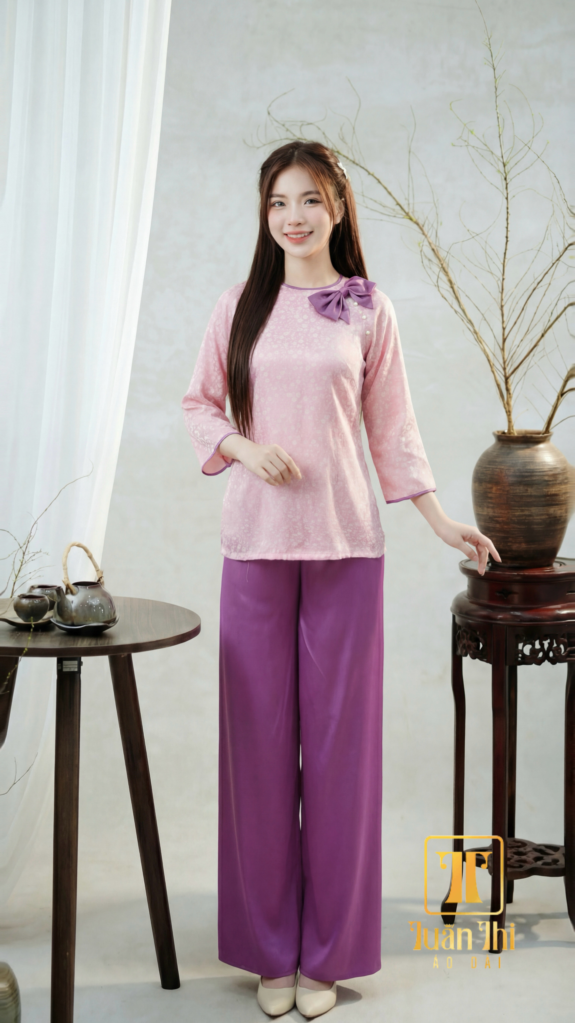 PP Hồng hoa nhí kết nơ cổ