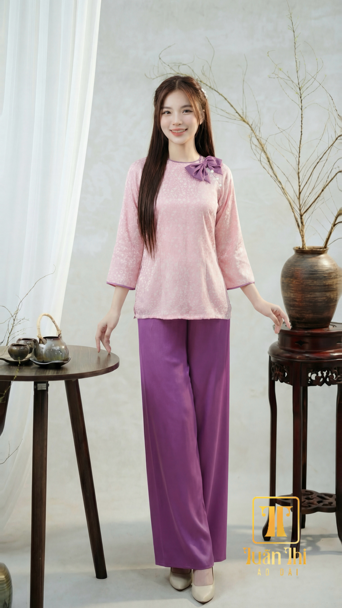 PP Hồng hoa nhí kết nơ cổ