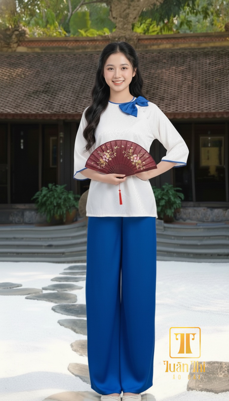 PP Xanh dương hoa nhí kết nơ cổ