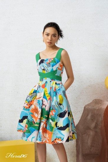 Đầm thô xoè 2 dây phối buộc nơ sau/SDPBA058/Đ6