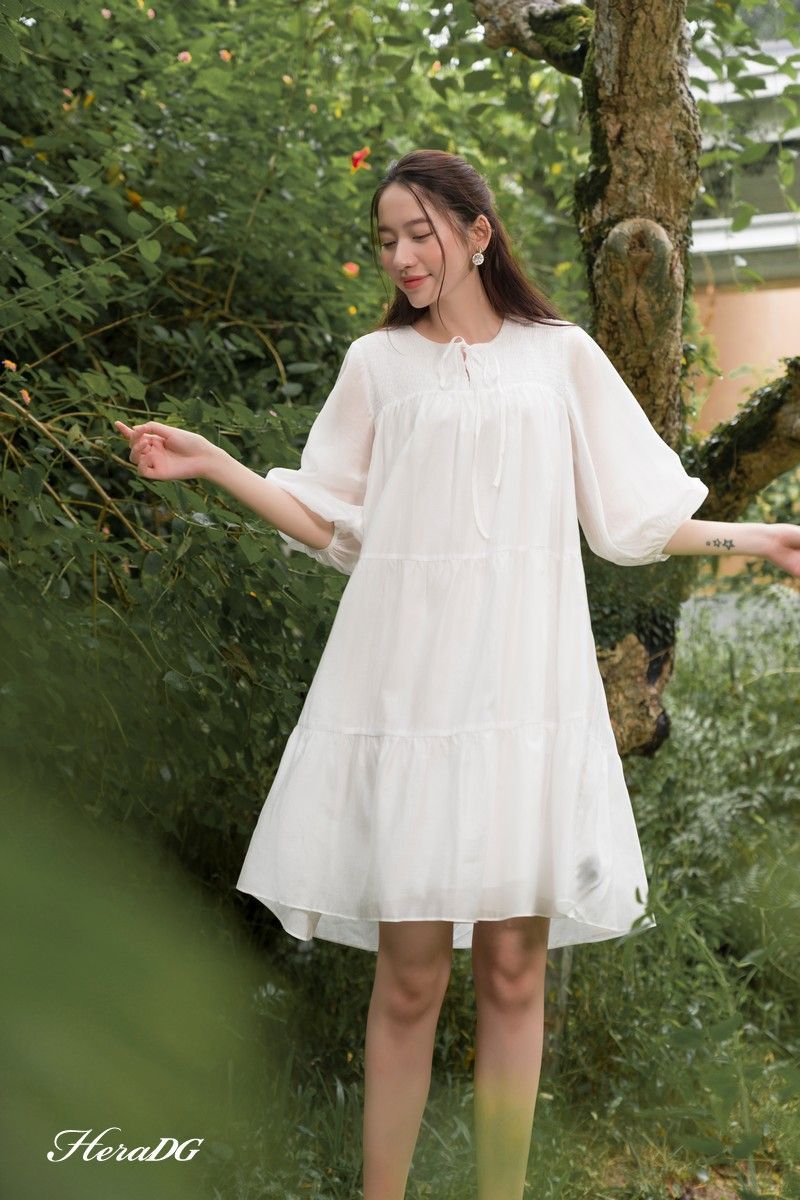 Đầm xoè tơ nhật nhún chun ngực/SDPBA078/Hera07