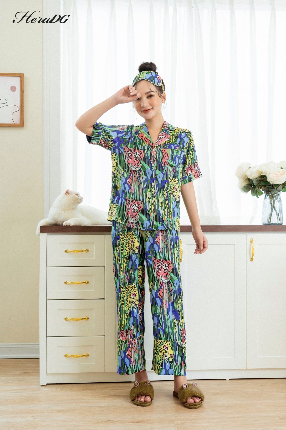 Bộ pijama ngắn tay lé vải phối/STBB3018/Hera09