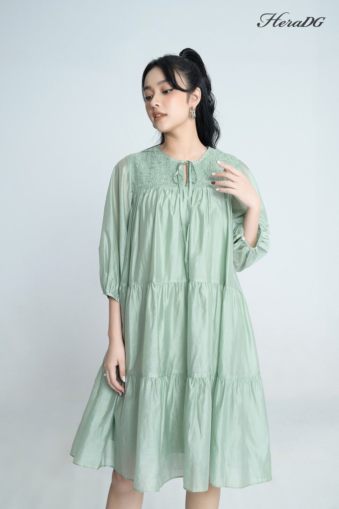 Đầm xoè tơ nhật nhún chun ngực/SDPBA078/Hera07