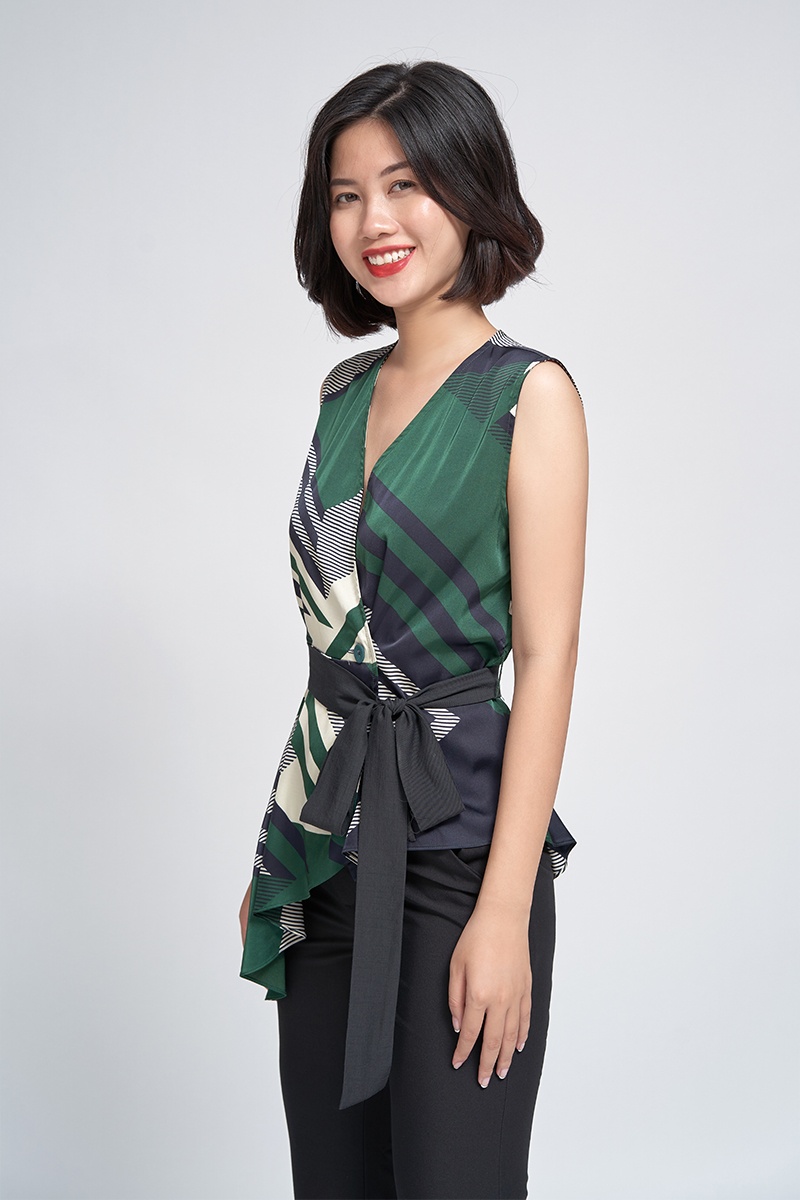 Áo họa tiết thắt đai/SAK20034/Đ6.2020