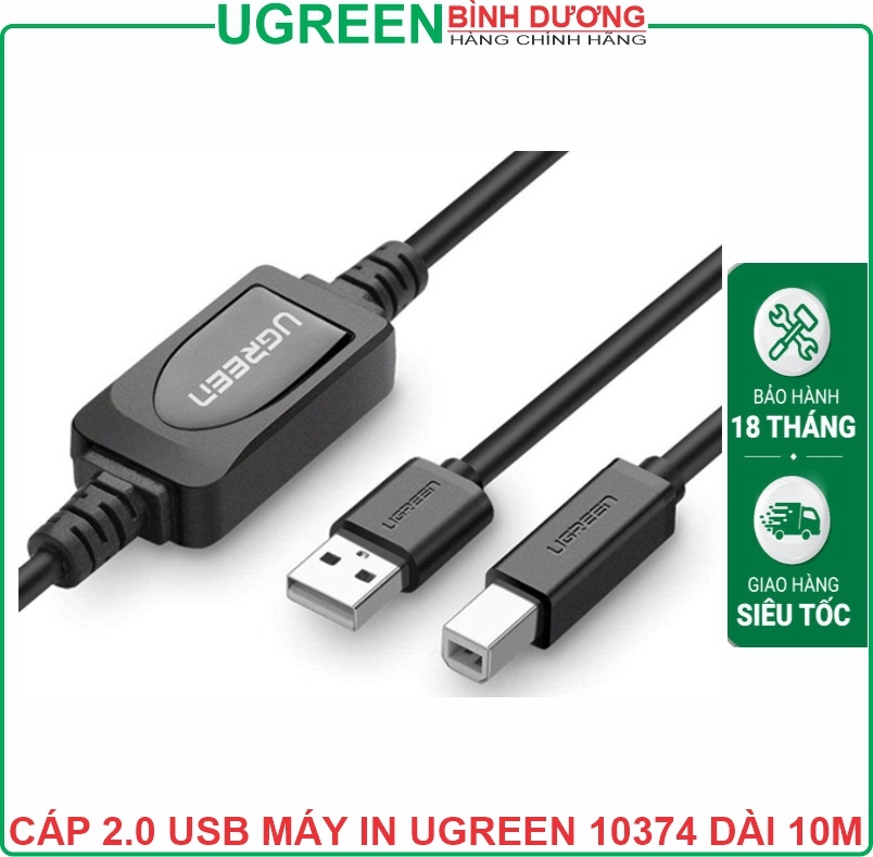 Cáp máy in USB 10m Ugreen 10374 có IC khuếch đại chính hãng