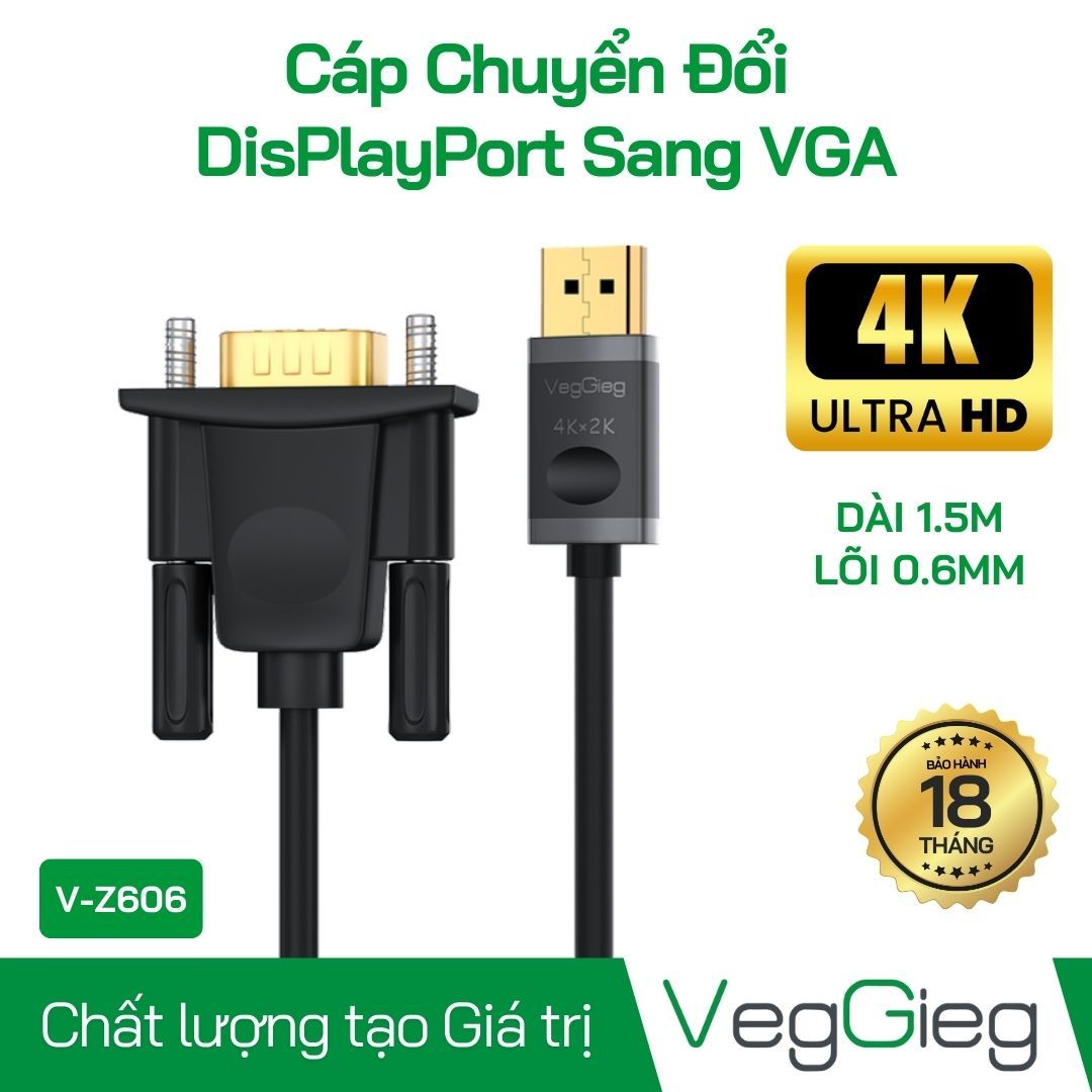 Cáp chuyển đổi DisplayPort to VGA Dài 1.5m Veggieg V-Z606