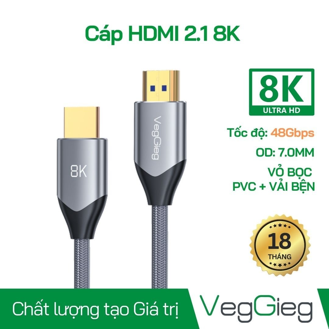 Dây Cáp HDMI Veggieg 5M Chuẩn 2.1 8K V-H405 (Lõi Đồng)