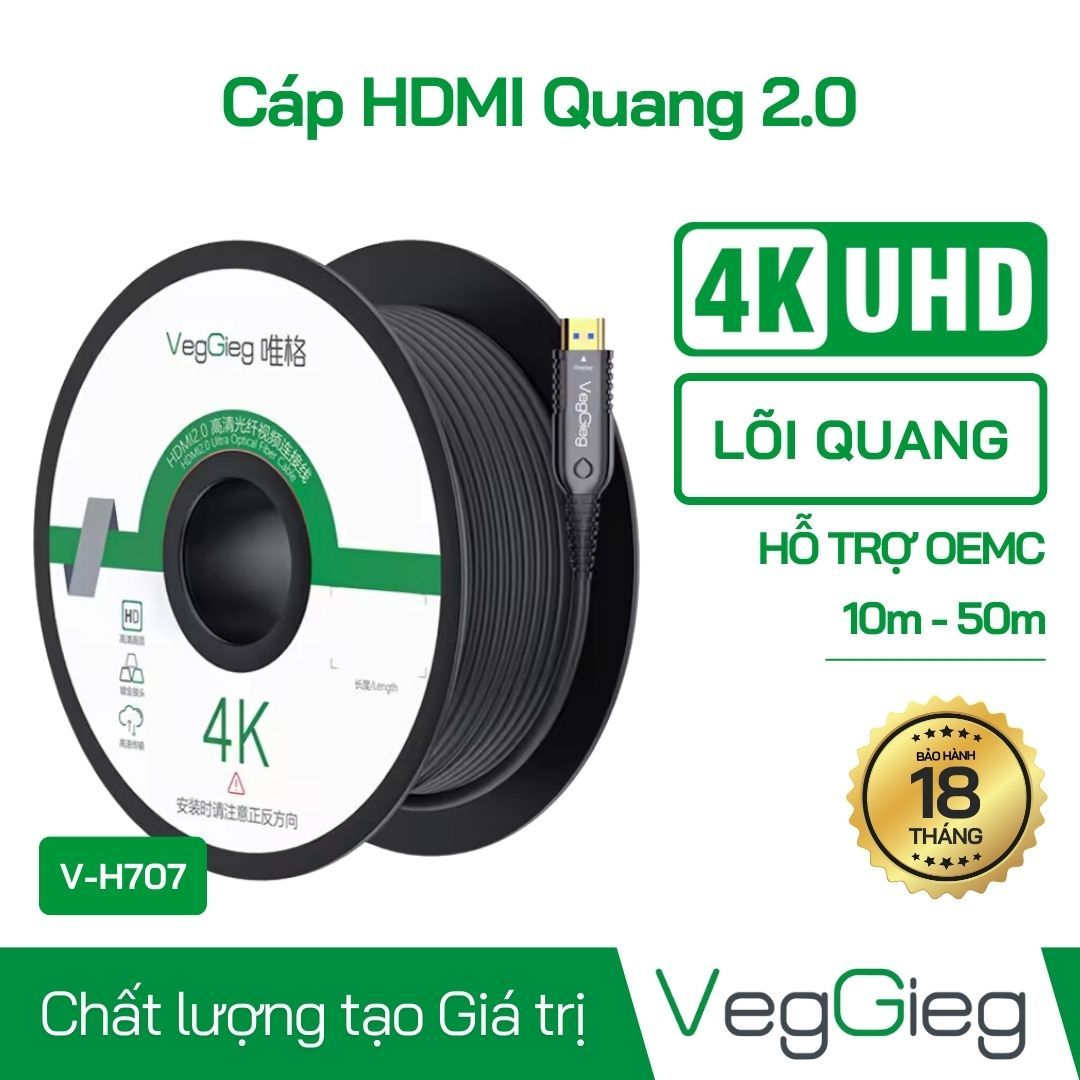 Dây Cáp HDMI Veggieg 15M Chuẩn 2.0 4K V-H709 (Lõi Quang)