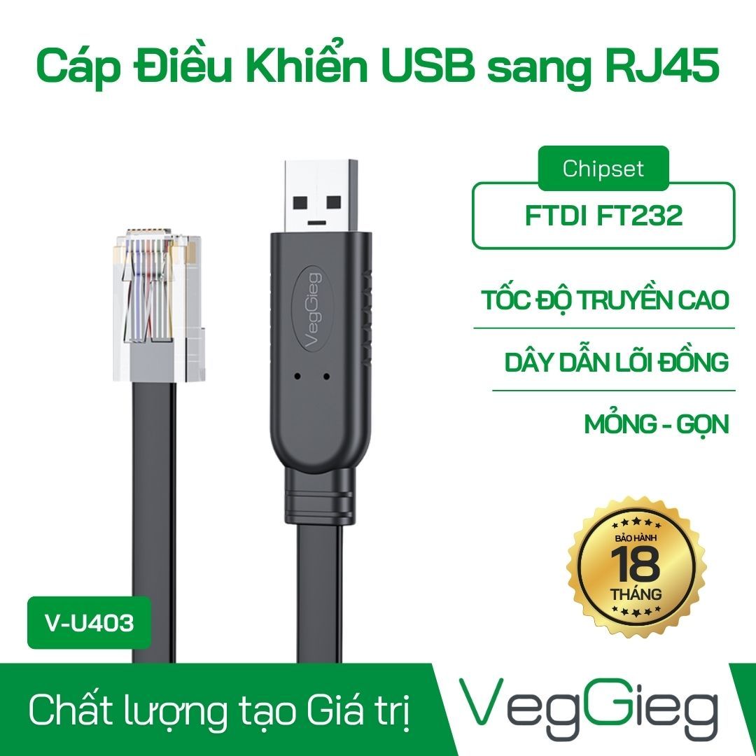 Cáp lập trình Console USB to Lan RJ45 dài 1.5m Veggieg V-U403