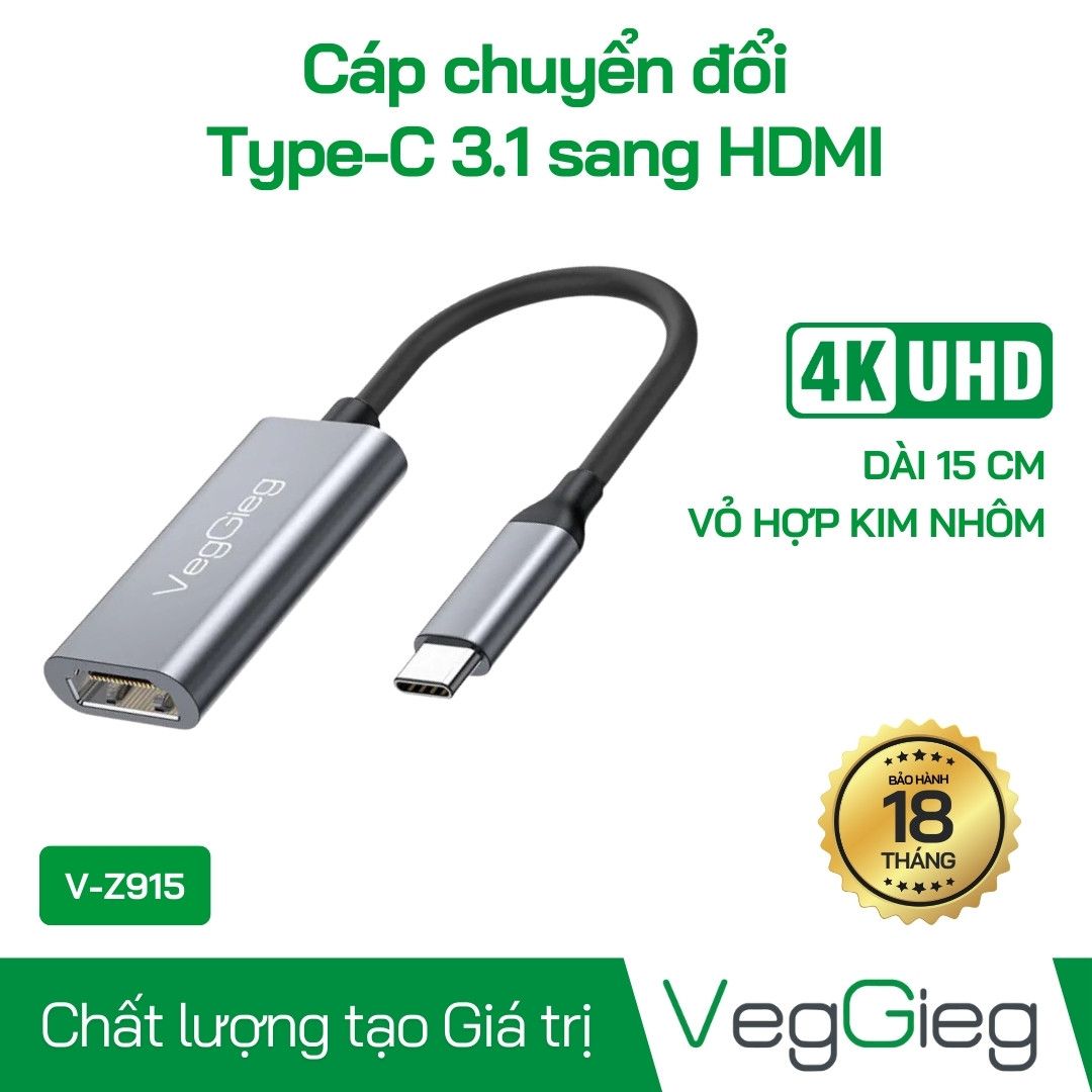 Đầu chuyển đổi Type-C 3.1 to HDMI (Dài 15Cm) V-Z915 Veggieg