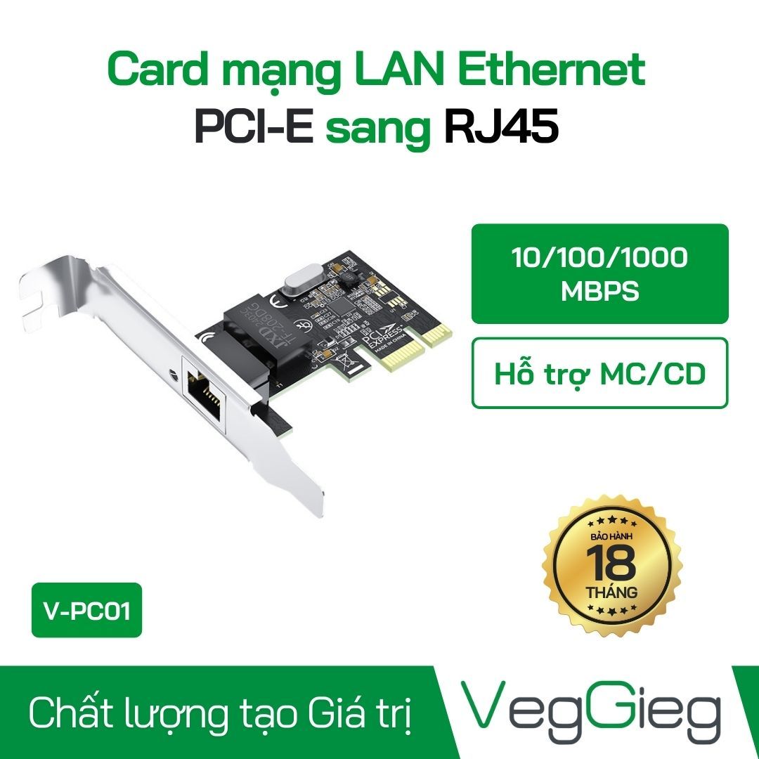 Cạc mạng PCI-E to RJ45 1Gb V-PC01 Veggieg