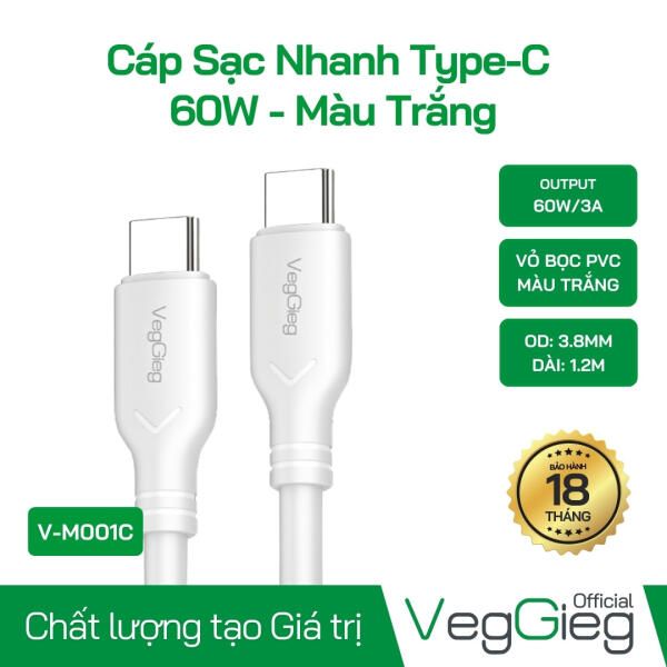 Cáp Sạc Nhanh 2 đầu Type-c 60W dài 1.2m V-M001C Veggieg