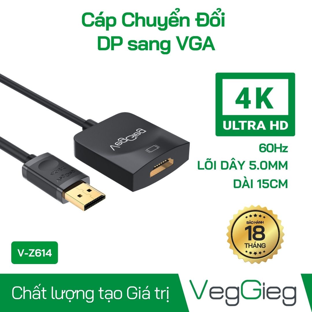 Đầu Chuyển Đổi DisplayPort to HDMI Dài 15Cm VegGieg V-Z614