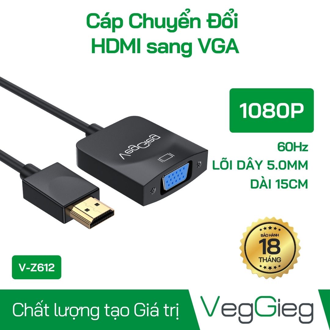 Đầu chuyển HDMI To VGA Dài 15Cm V-Z612 VegGieg