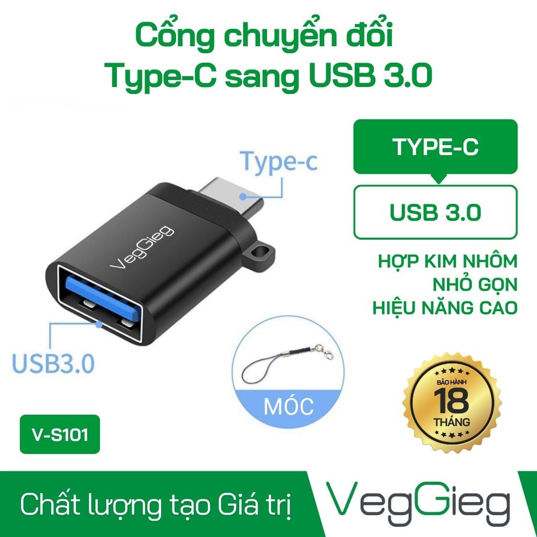 Đầu chuyển Type-C To USB 3.0 Đầu Âm Veggieg V-S101