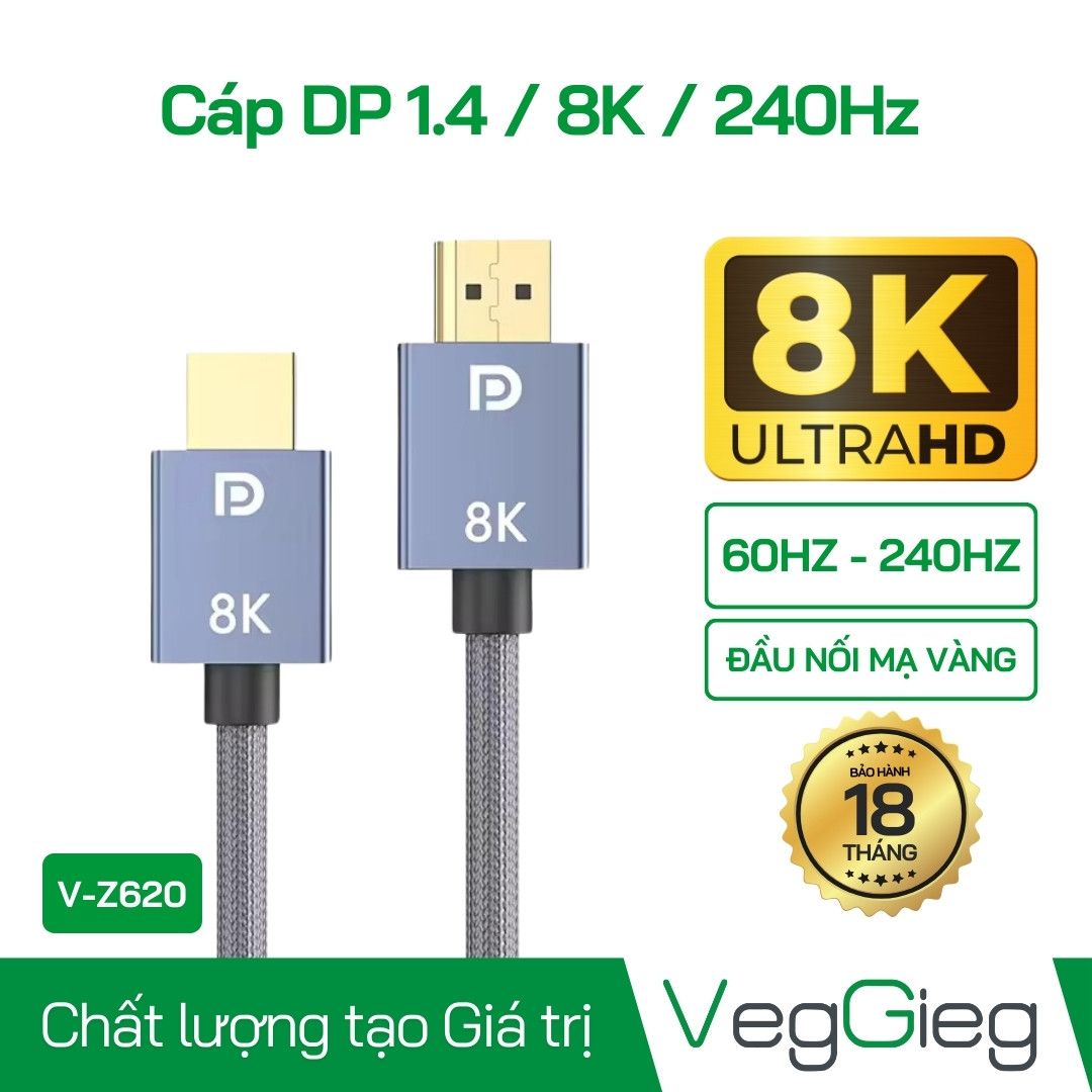 Dây Cáp Displayport 1.4 8K Dài 1.5M V-Z620 VegGieg
