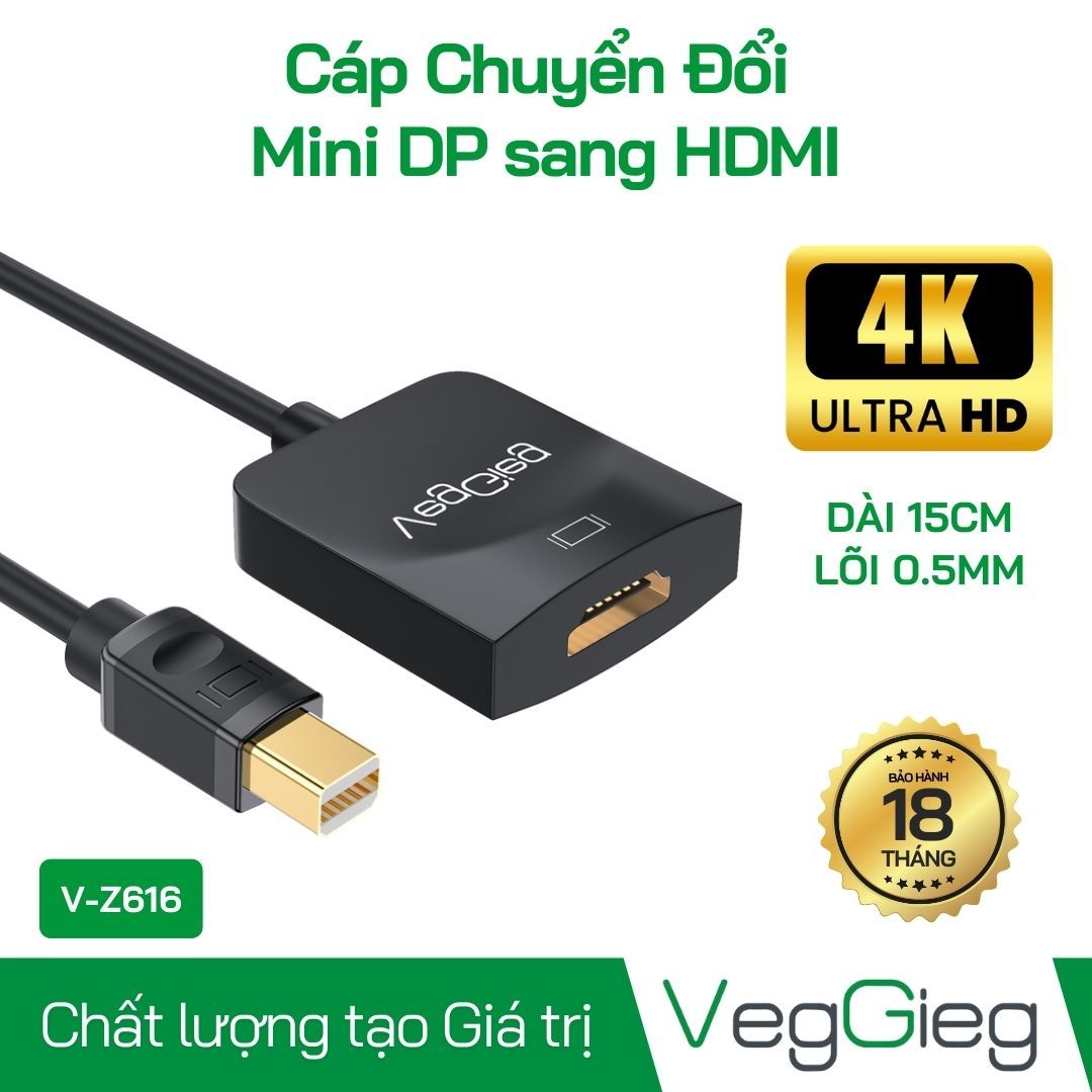 Đầu Chuyển Đổi Mini Displayport To HDMI 4K Dài 15Cm V-Z616 VegGieg