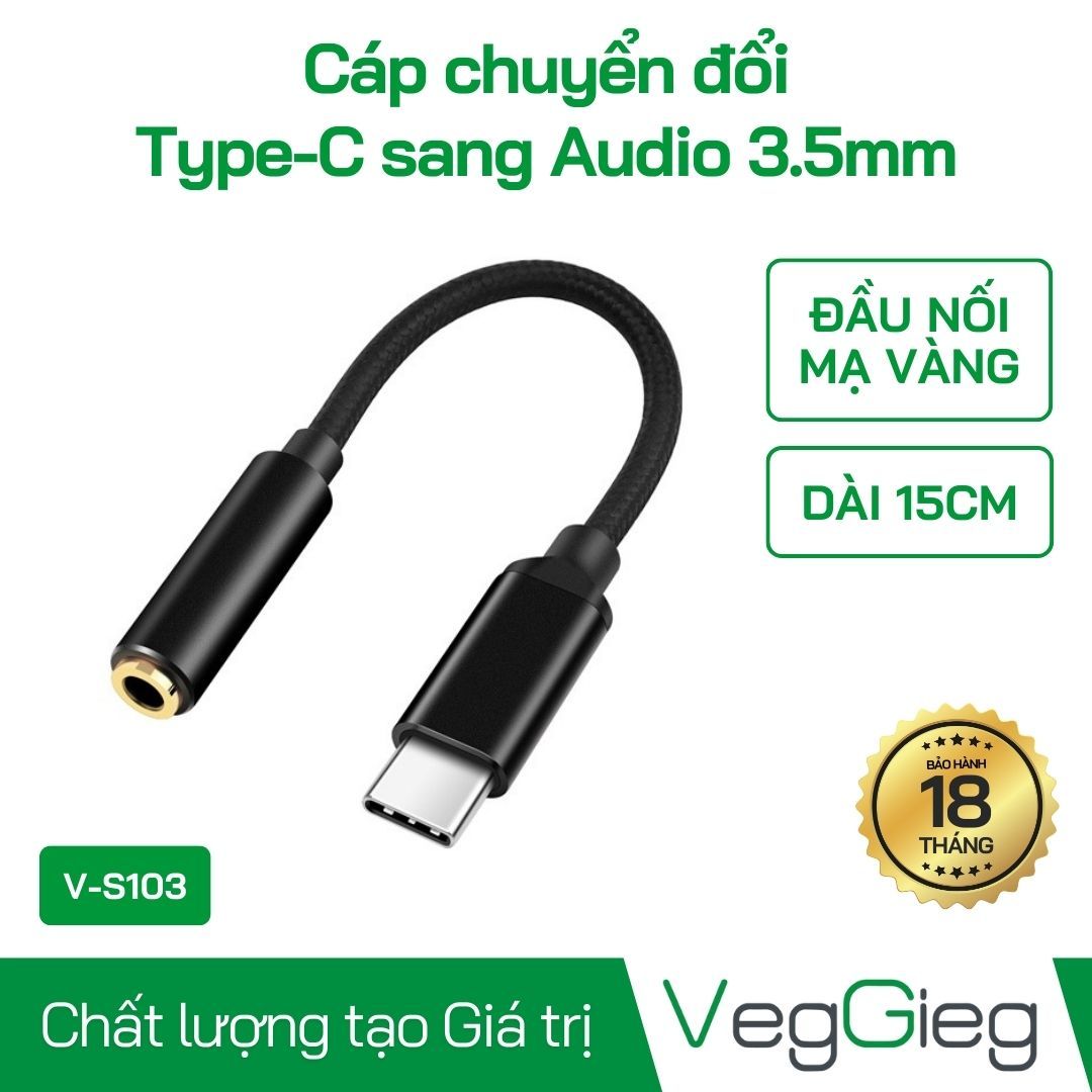 Đầu chuyển đổi Type-C To audio 3.5mm cái VegGieg V-S103