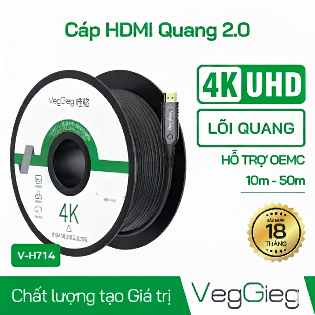 Dây Cáp HDMI Veggieg 40M Chuẩn 2.0 4K V-H714 (Lõi Quang)