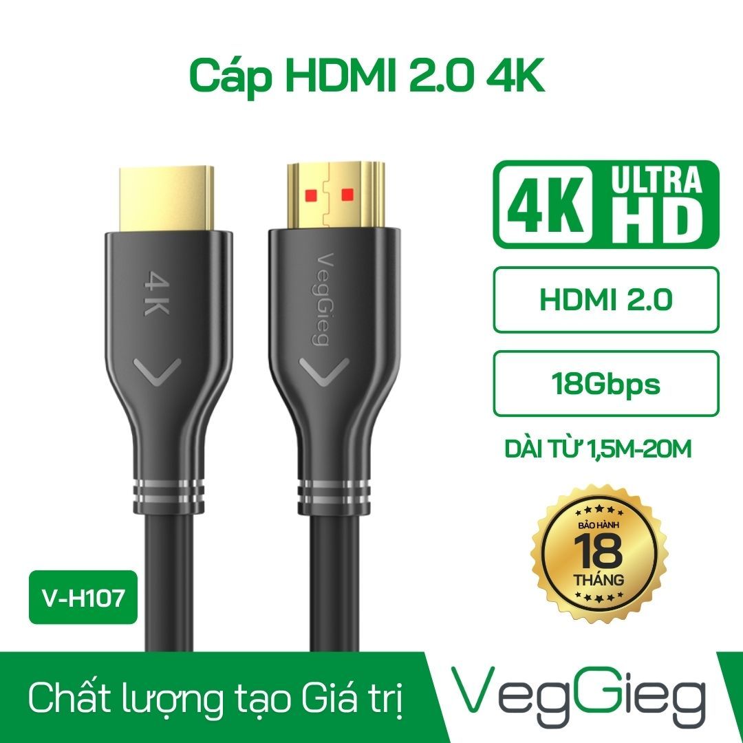Dây Cáp HDMI Veggieg 10M Chuẩn 2.0 4K V-H110 (Lõi Hợp Kim)