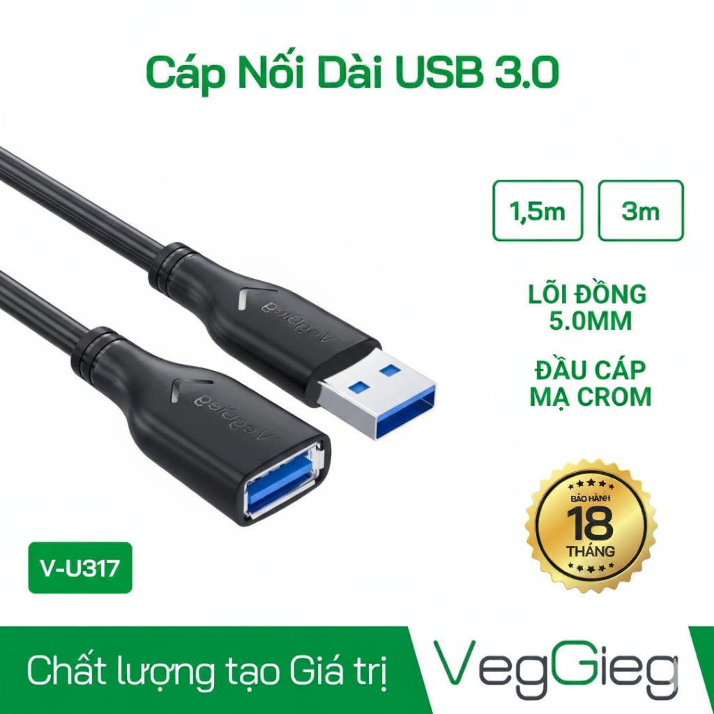 Dây USB 3.0 nối dài 3M V-U317 Veggieg