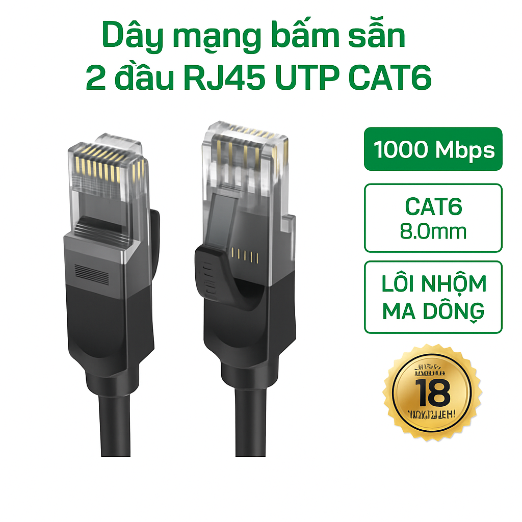 Dây cáp mạng đúc sãn Cat6 UTP dài 15m V-E658 Veggieg