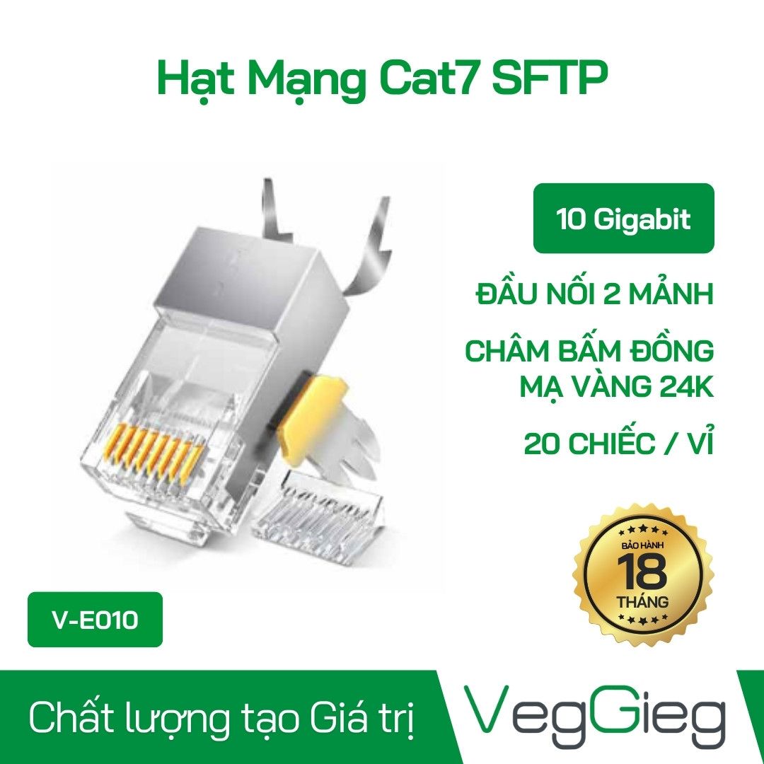 Đầu bấm mạng - Hạt mạng RJ45 CAT7 (bọc sắt 20 Cái) - V-E010 VegGieg