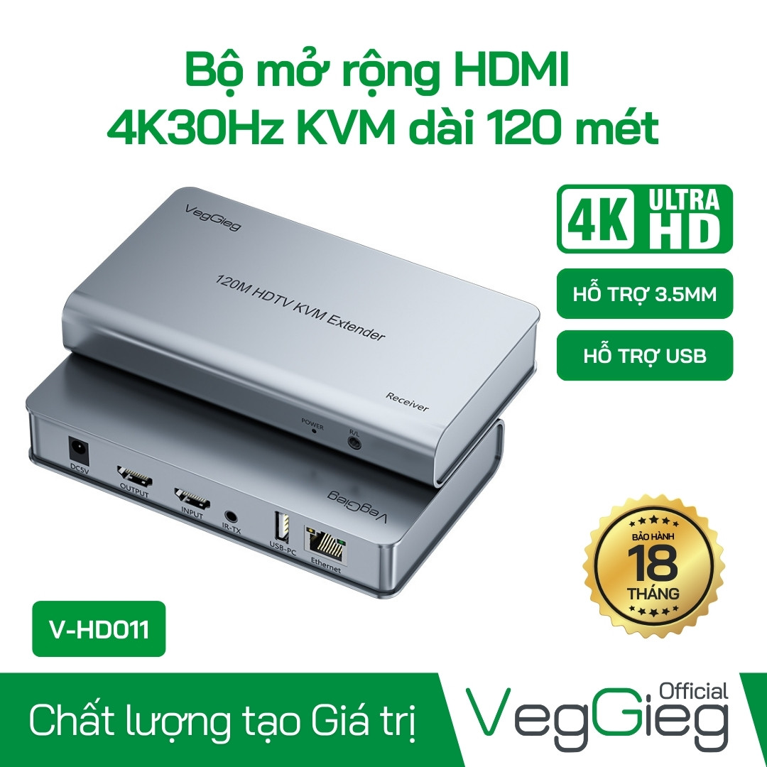 Bộ nối dài HDMI VegGieg KVM V-HD011 4K Dài 120m HDMI To Lan Có Cổng USB Và Âm Thanh