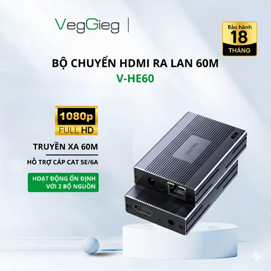 Bộ nối dài HDMI VegGieg V-HE60 Dài 60m HDMI To Lan