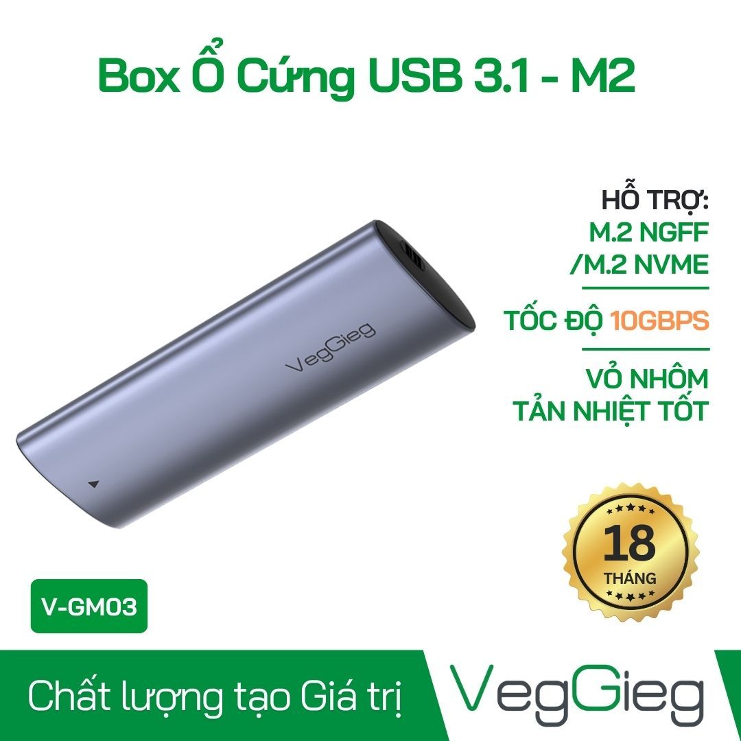 Hộp box SSD USB 3.1 M2 Sata & NVMe 10Gb V-GM03 Veggieg