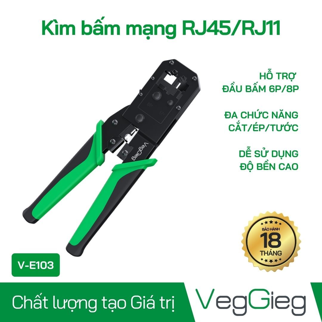 Kìm bấm mạng RJ45/RJ11 Cat5 Cat6 - V-E103 VegGieg