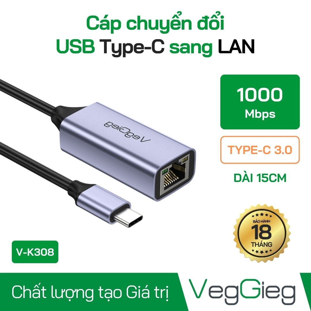 Cáp chuyển đổi Type-C to Lan 1Gb V-K308 Veggieg