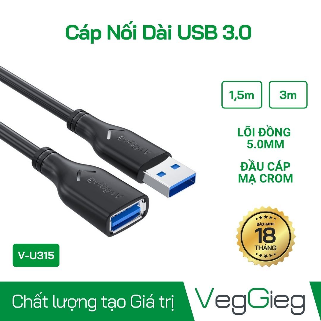 Dây USB 3.0 nối dài 1.5M V-U315 Veggieg