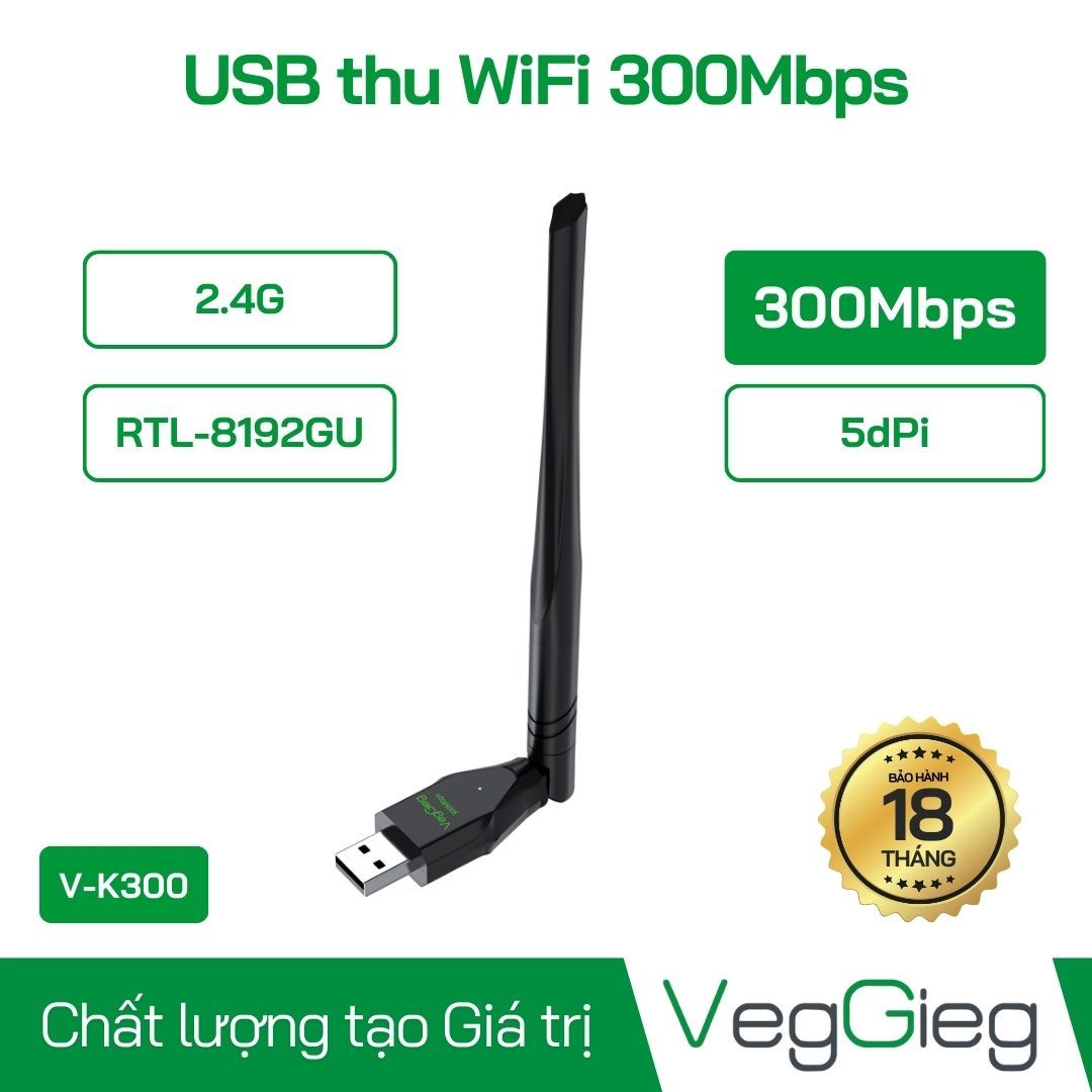 USB thu WiFi 300Mb 2.4G (1 Angten) V-K300 VegGieg