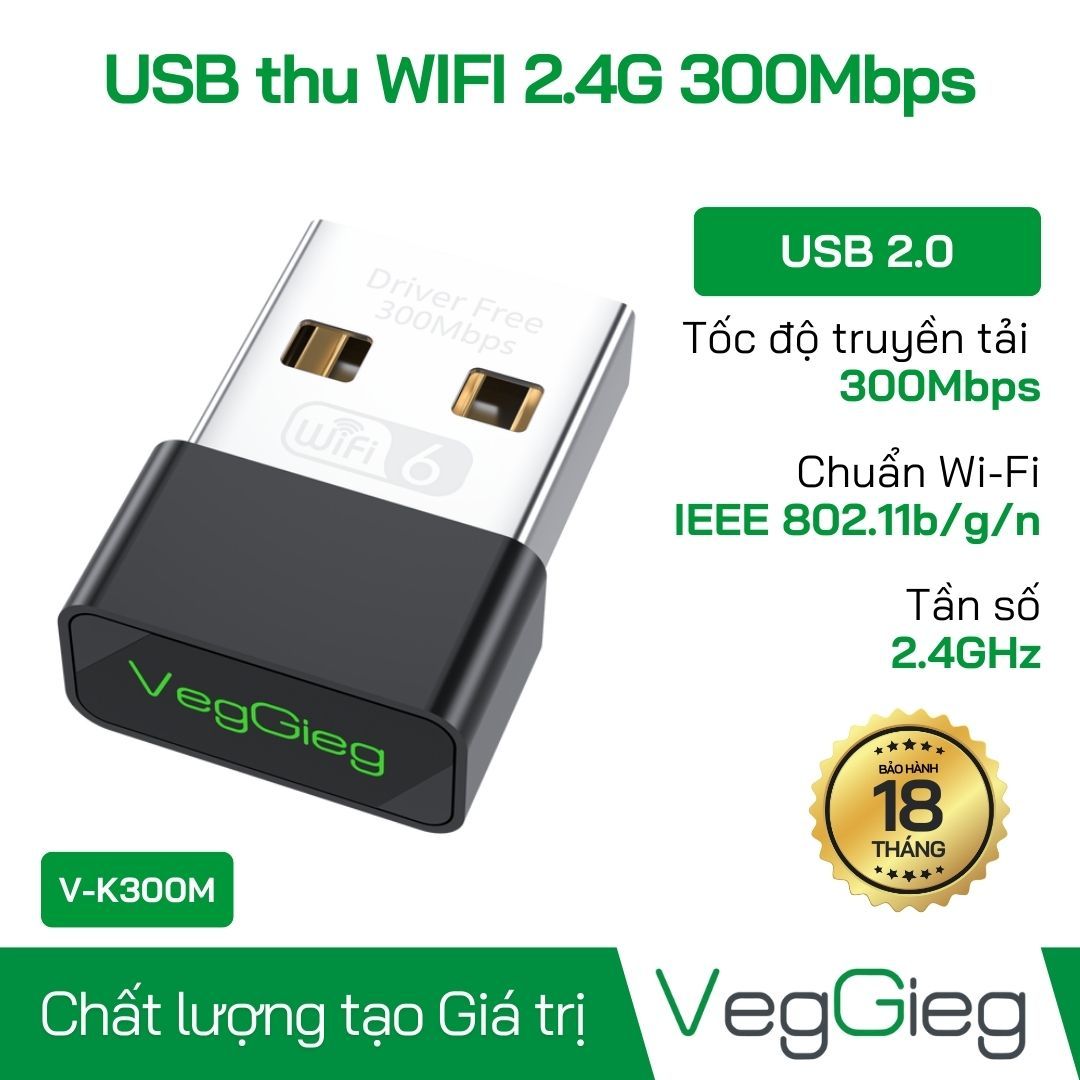 USB Thu WiFi 300Mb Mini Nano ko Angten V-K300M Veggieg
