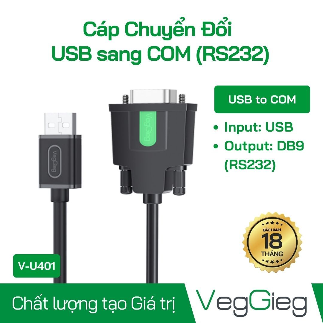 Cáp Chuyển Đổi USB To Com 9 Chân Đầu Dương RS232 V-U401 VegGieg