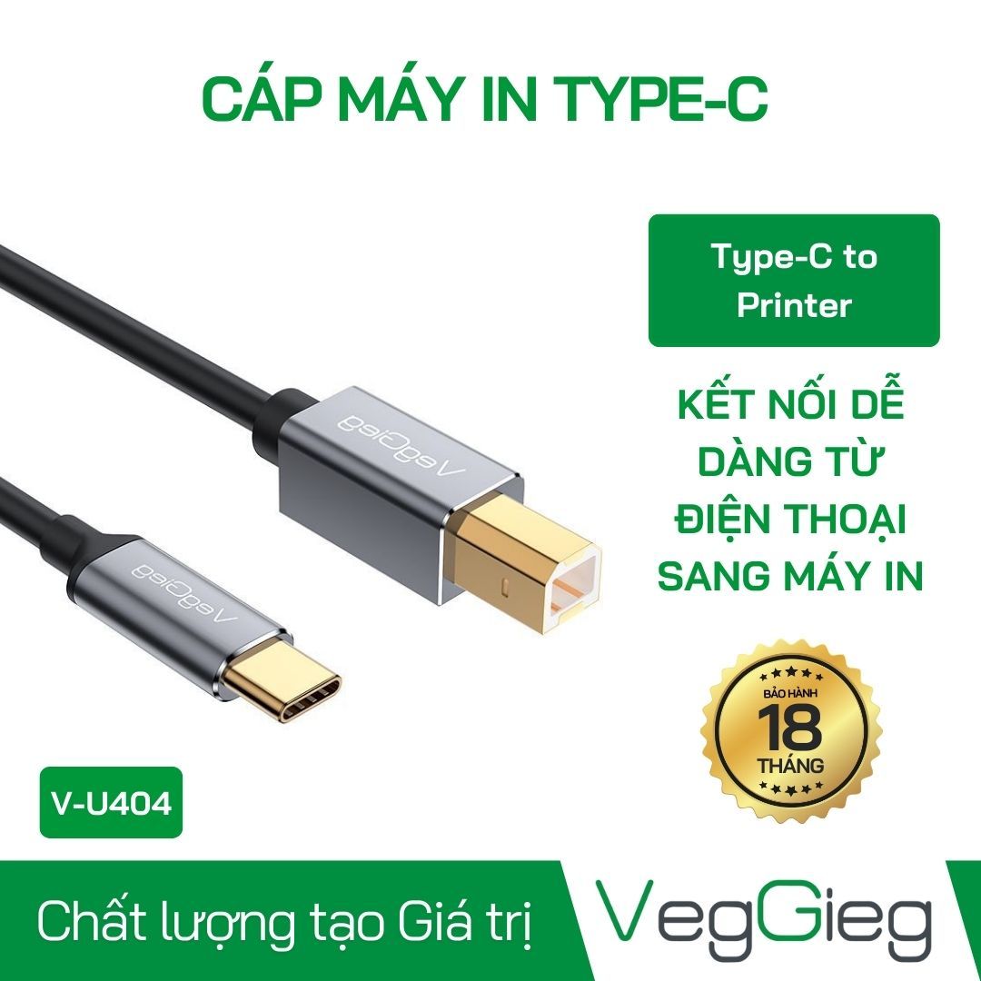 Dây Máy in Type-C Dài 1.5m Veggieg V-U404