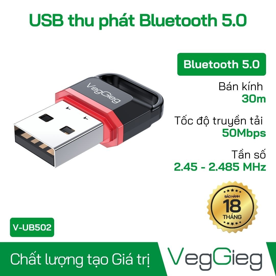 USB Thu phát Bluetooth 5.0 V-UB502 Veggieg