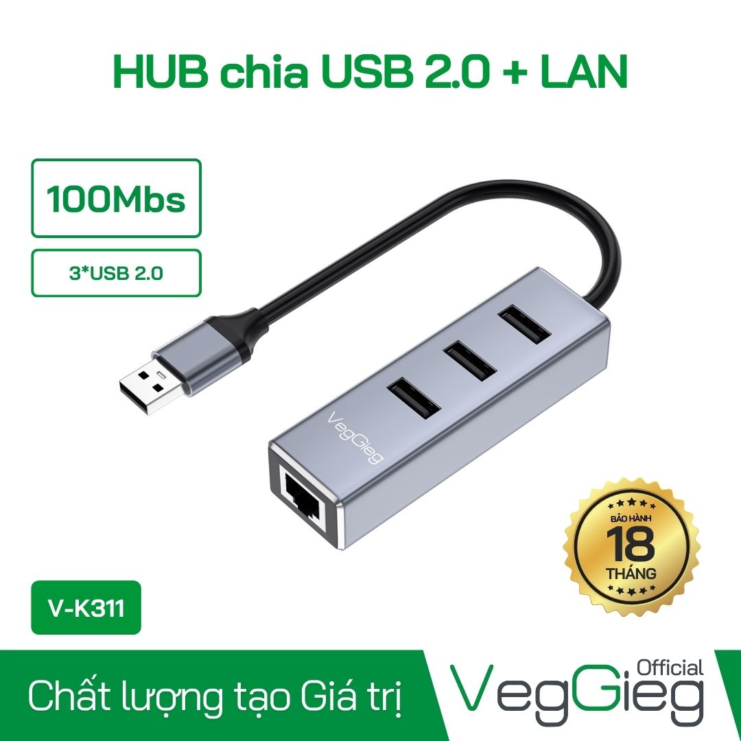 Hub Usb To Lan 100Mb + 3 Cổng USB 2.0 V-K311 Veggieg