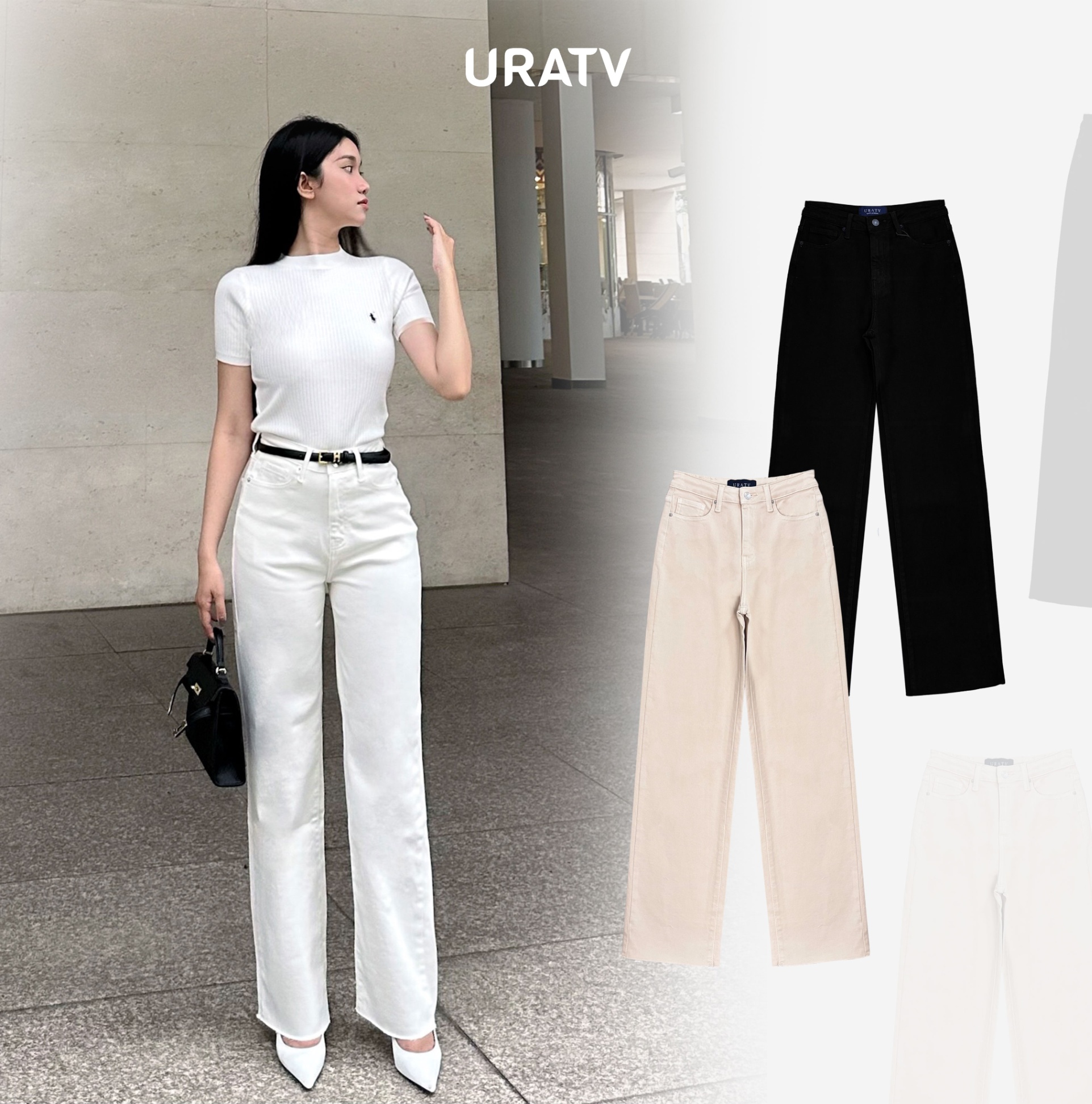 Quần jeans suông dài co giãn line cắt URATV 290